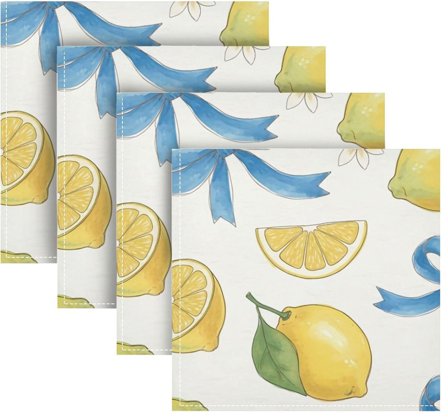Bow and Lemon Washable Cloth Napkins Set - Reusable Decorative Table Napkins for Wedding, Party, Dining | 20x20 Inches | Home & Gifting