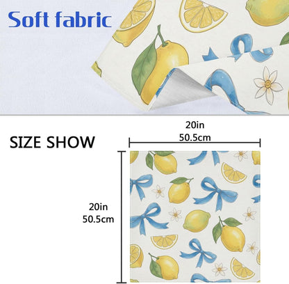 Bow and Lemon Washable Cloth Napkins Set - Reusable Decorative Table Napkins for Wedding, Party, Dining | 20x20 Inches | Home & Gifting