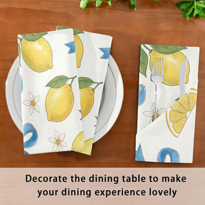 Bow and Lemon Washable Cloth Napkins Set - Reusable Decorative Table Napkins for Wedding, Party, Dining | 20x20 Inches | Home & Gifting