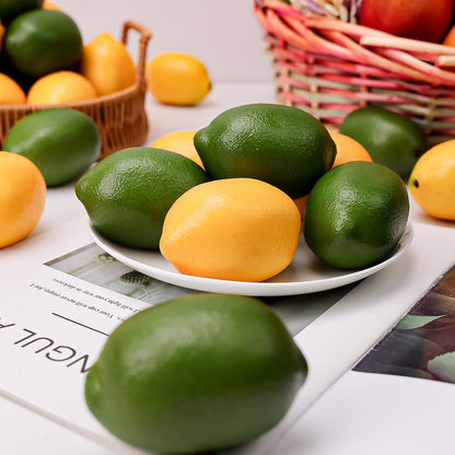 12pcs Yellow & Green Artificial Lifelike Simulation Lemon Fake Fruit Home Kitchen Cabinet Decoration