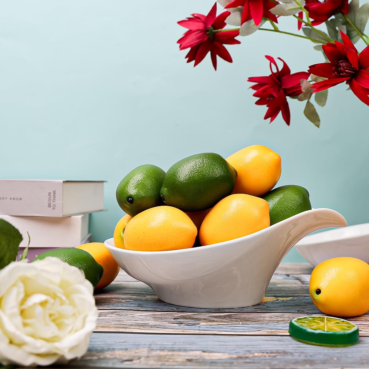 12pcs Yellow & Green Artificial Lifelike Simulation Lemon Fake Fruit Home Kitchen Cabinet Decoration