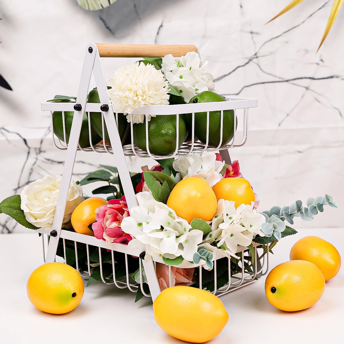 12pcs Yellow & Green Artificial Lifelike Simulation Lemon Fake Fruit Home Kitchen Cabinet Decoration