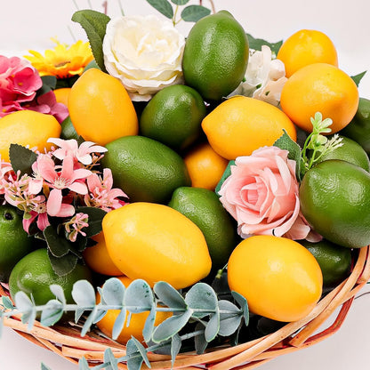 12pcs Yellow & Green Artificial Lifelike Simulation Lemon Fake Fruit Home Kitchen Cabinet Decoration