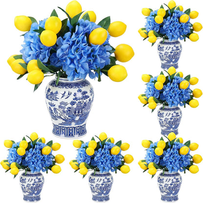 6pcs Amalfi Coast Party Decorations Capri Theme Table Centerpieces Mediterranean Decor 28.3" Artificial Blue Hydrangea and Lemon Branches Set for Wedding Capri Italian Themed Party Decor