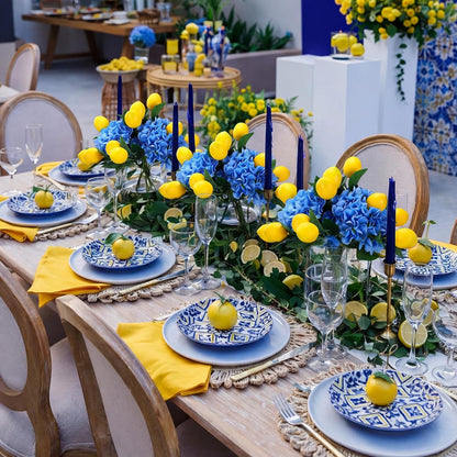 6pcs Amalfi Coast Party Decorations Capri Theme Table Centerpieces Mediterranean Decor 28.3" Artificial Blue Hydrangea and Lemon Branches Set for Wedding Capri Italian Themed Party Decor