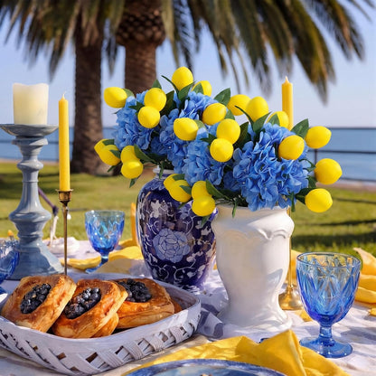 6pcs Amalfi Coast Party Decorations Capri Theme Table Centerpieces Mediterranean Decor 28.3" Artificial Blue Hydrangea and Lemon Branches Set for Wedding Capri Italian Themed Party Decor