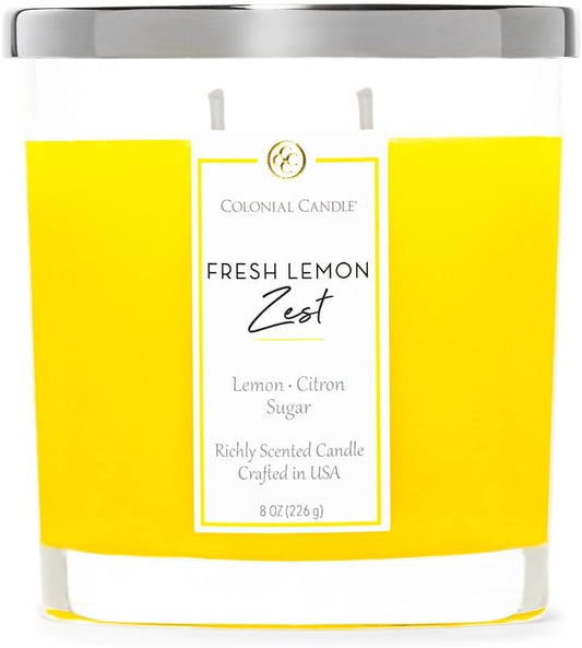 Fresh Lemon Zest Scented Candle Jar, Highly Fragranced Candles for Home Scented, Mottled Wax Candle, 2 Wick, 8 oz - Made in the USA