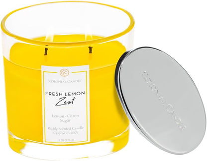 Fresh Lemon Zest Scented Candle Jar, Highly Fragranced Candles for Home Scented, Mottled Wax Candle, 2 Wick, 8 oz - Made in the USA