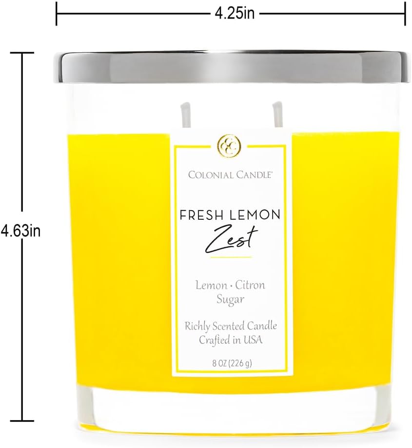 Fresh Lemon Zest Scented Candle Jar, Highly Fragranced Candles for Home Scented, Mottled Wax Candle, 2 Wick, 8 oz - Made in the USA