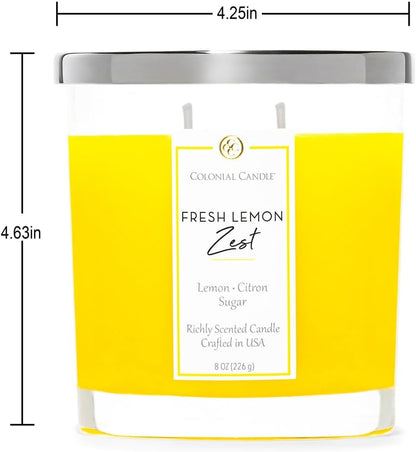 Fresh Lemon Zest Scented Candle Jar, Highly Fragranced Candles for Home Scented, Mottled Wax Candle, 2 Wick, 8 oz - Made in the USA