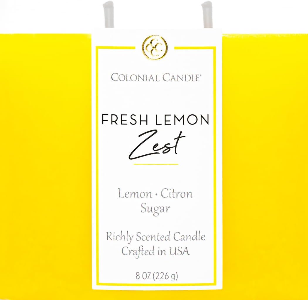 Fresh Lemon Zest Scented Candle Jar, Highly Fragranced Candles for Home Scented, Mottled Wax Candle, 2 Wick, 8 oz - Made in the USA