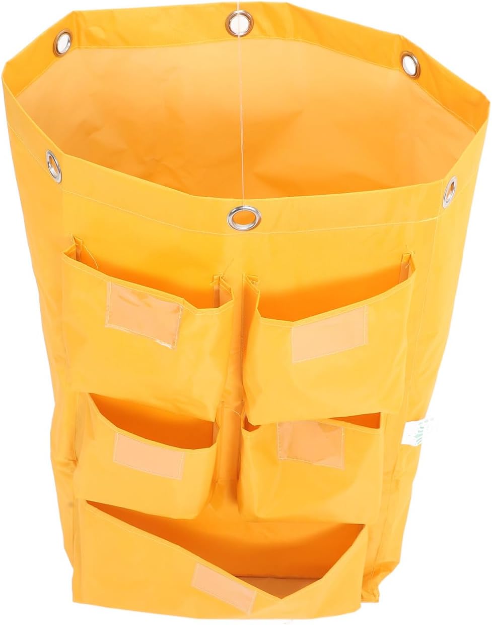 Replacement Waterproof Cleaning Cart Bag 5 Pockets Yellow Fabric Janitorial Supply Storage Bag for Hotel Housekeeping and Trash Collection