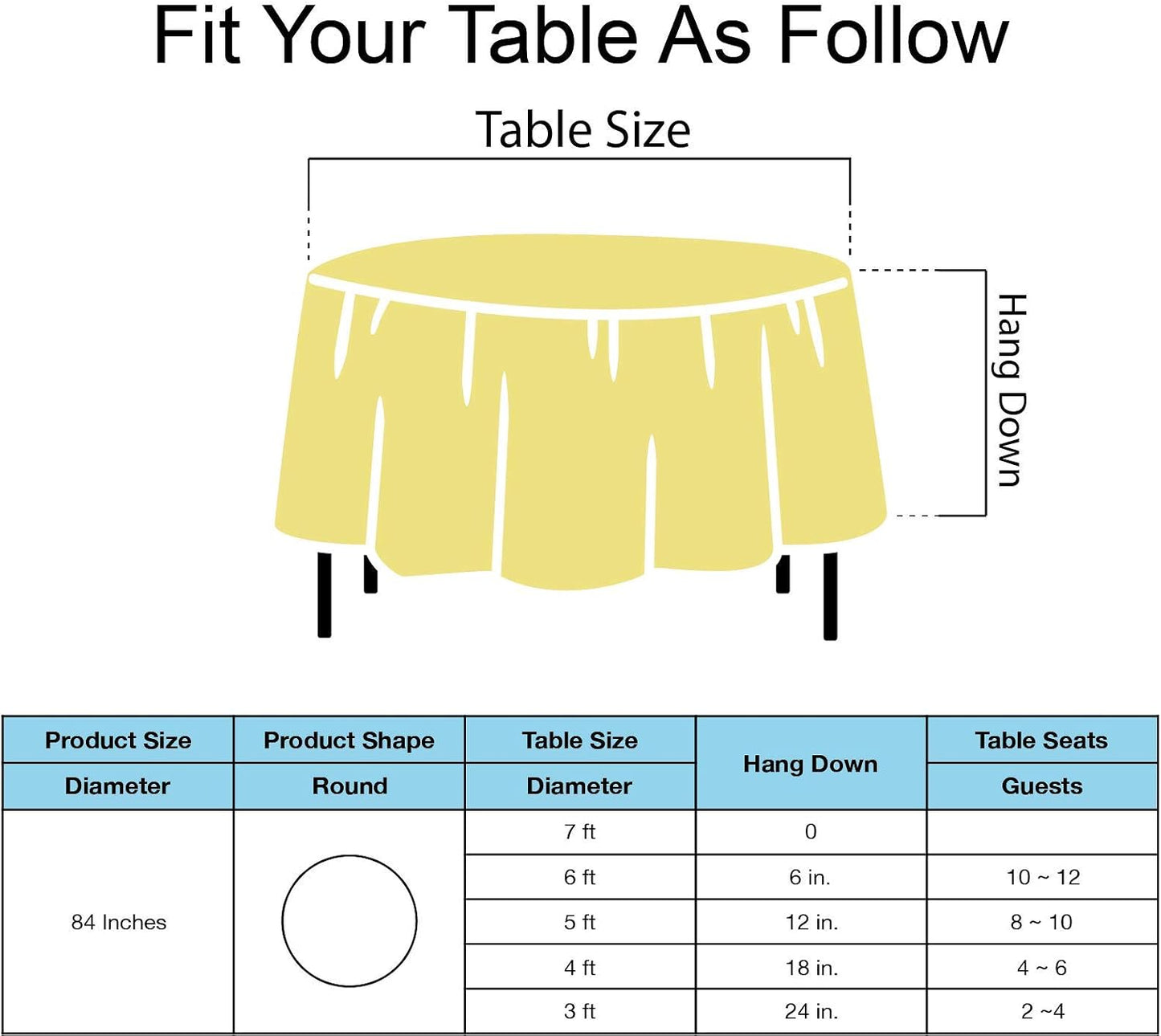 Light Yellow Plastic Tablecloths 2 Pack Disposable Table Covers 84 Inch Circle Bridal Shower Party Tablecovers PEVA Table Cloths for BBQ Picnic Birthday Wedding Banquet Parties 6 ft Round Table Use