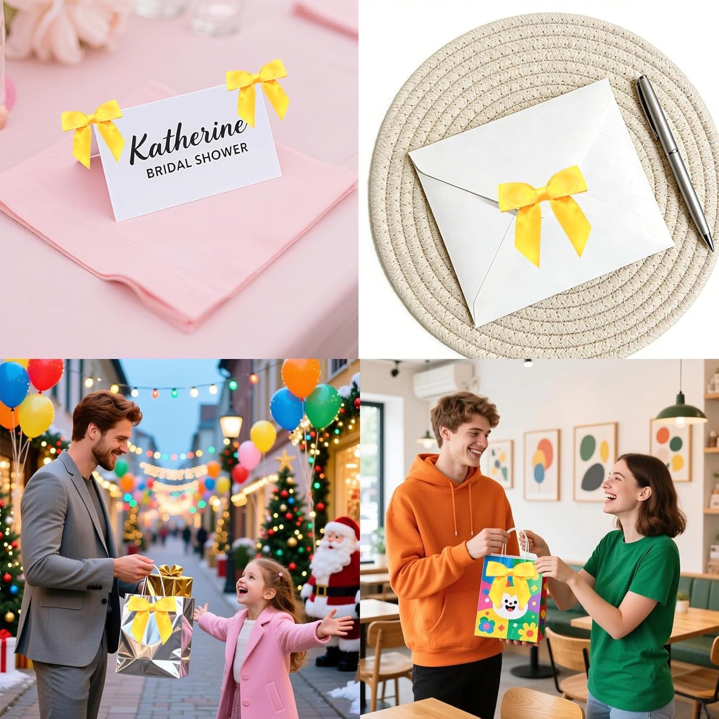 60 Pack Twist Tie Bows 3.3‘’ Craft Bows Satin Ribbon Bow for Gift Wrapping, Treat Bags, Party Favors & Craft Decoration Yellow