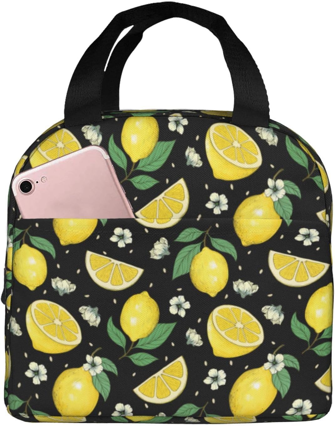 Lemons Portable Lunch Bags Insulated Lunch Box Reusable Cooler Tote Bag with Front Pocket for Women Men Adults Work Picnic Travel