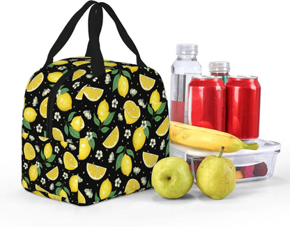 Lemons Portable Lunch Bags Insulated Lunch Box Reusable Cooler Tote Bag with Front Pocket for Women Men Adults Work Picnic Travel