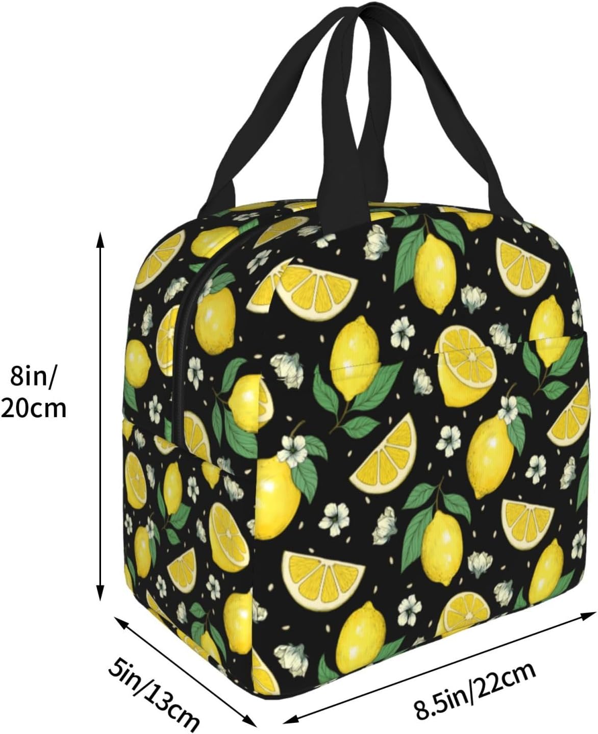 Lemons Portable Lunch Bags Insulated Lunch Box Reusable Cooler Tote Bag with Front Pocket for Women Men Adults Work Picnic Travel