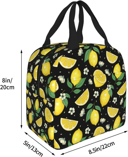 Lemons Portable Lunch Bags Insulated Lunch Box Reusable Cooler Tote Bag with Front Pocket for Women Men Adults Work Picnic Travel