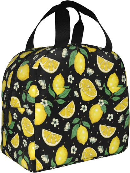 Lemons Portable Lunch Bags Insulated Lunch Box Reusable Cooler Tote Bag with Front Pocket for Women Men Adults Work Picnic Travel