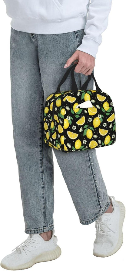 Lemons Portable Lunch Bags Insulated Lunch Box Reusable Cooler Tote Bag with Front Pocket for Women Men Adults Work Picnic Travel
