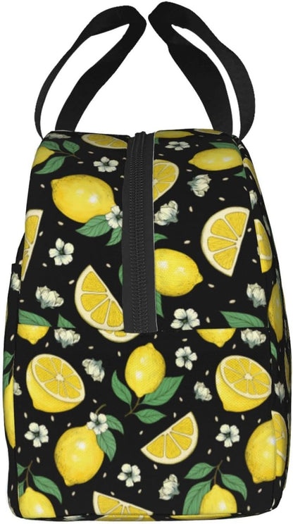 Lemons Portable Lunch Bags Insulated Lunch Box Reusable Cooler Tote Bag with Front Pocket for Women Men Adults Work Picnic Travel