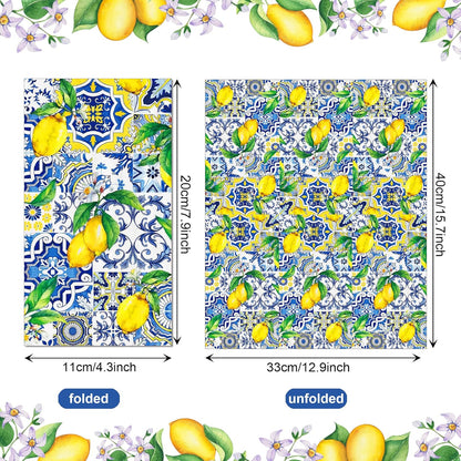 40PCS Capri Lemon Paper Napkins Tiles Lemons Guest Party Napkins Disposable Royal Blue and White Mediterranean Lemon Decorative Hand Napkins for Positano Lemons Holiday Party Decorations 4.3" x 7.9"