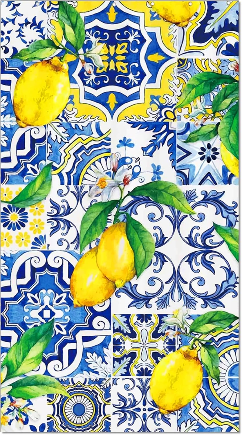 40PCS Capri Lemon Paper Napkins Tiles Lemons Guest Party Napkins Disposable Royal Blue and White Mediterranean Lemon Decorative Hand Napkins for Positano Lemons Holiday Party Decorations 4.3" x 7.9"