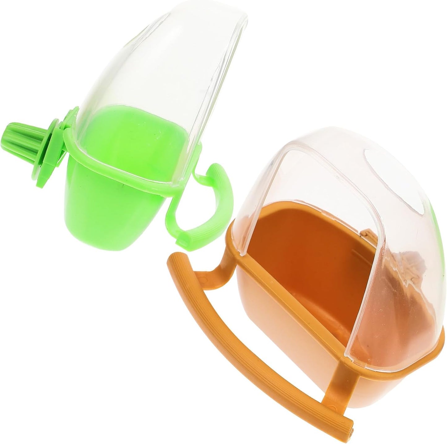 2pcs Hanging Bird Feeder Cups for Cage with No Mess Design Yellow and Green Plastic Bird Food Bowl and Water Dispenser Suitable for Parakeets Pigeons in Indoor Cages