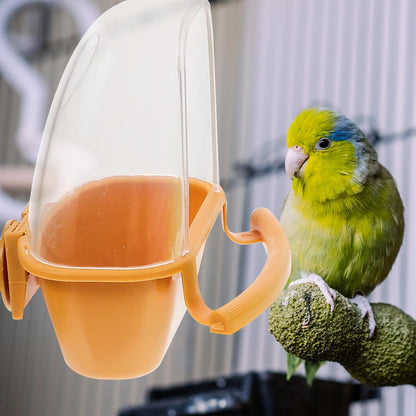 2pcs Hanging Bird Feeder Cups for Cage with No Mess Design Yellow and Green Plastic Bird Food Bowl and Water Dispenser Suitable for Parakeets Pigeons in Indoor Cages