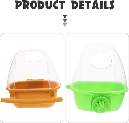2pcs Hanging Bird Feeder Cups for Cage with No Mess Design Yellow and Green Plastic Bird Food Bowl and Water Dispenser Suitable for Parakeets Pigeons in Indoor Cages
