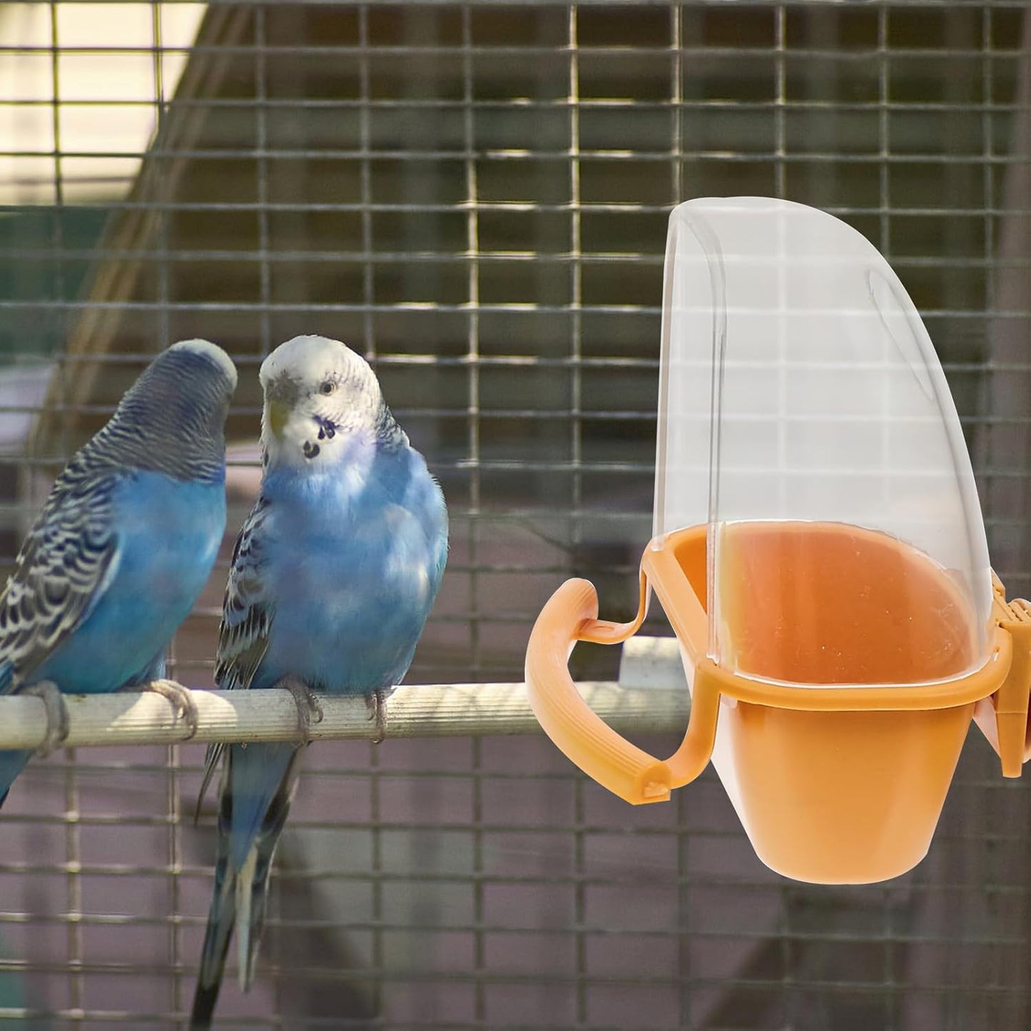 2pcs Hanging Bird Feeder Cups for Cage with No Mess Design Yellow and Green Plastic Bird Food Bowl and Water Dispenser Suitable for Parakeets Pigeons in Indoor Cages