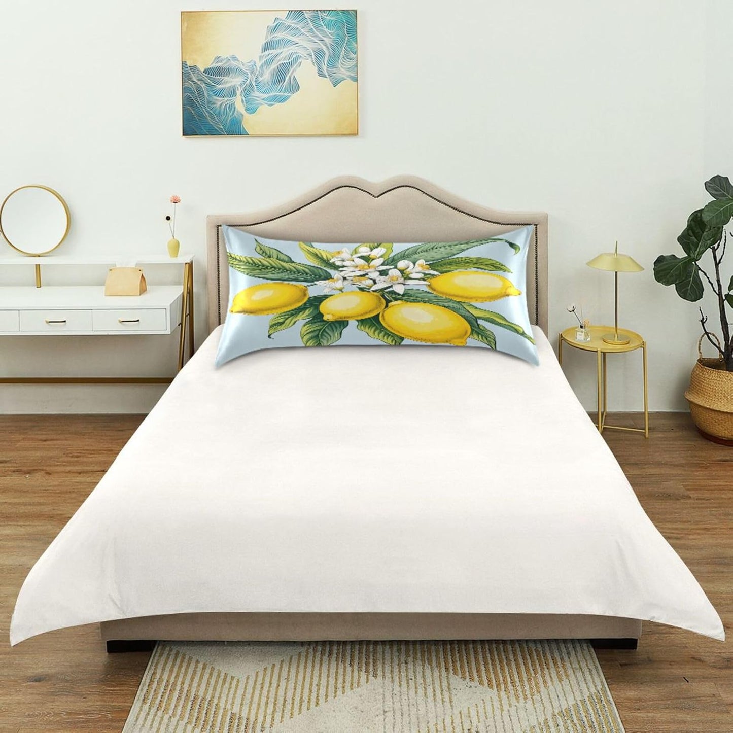 Yellow Lemons Satin Pillow Case Standard Size 20x26 in for Hair and Skin, Soft Pillowcase with Envelope Closure Machine Washable