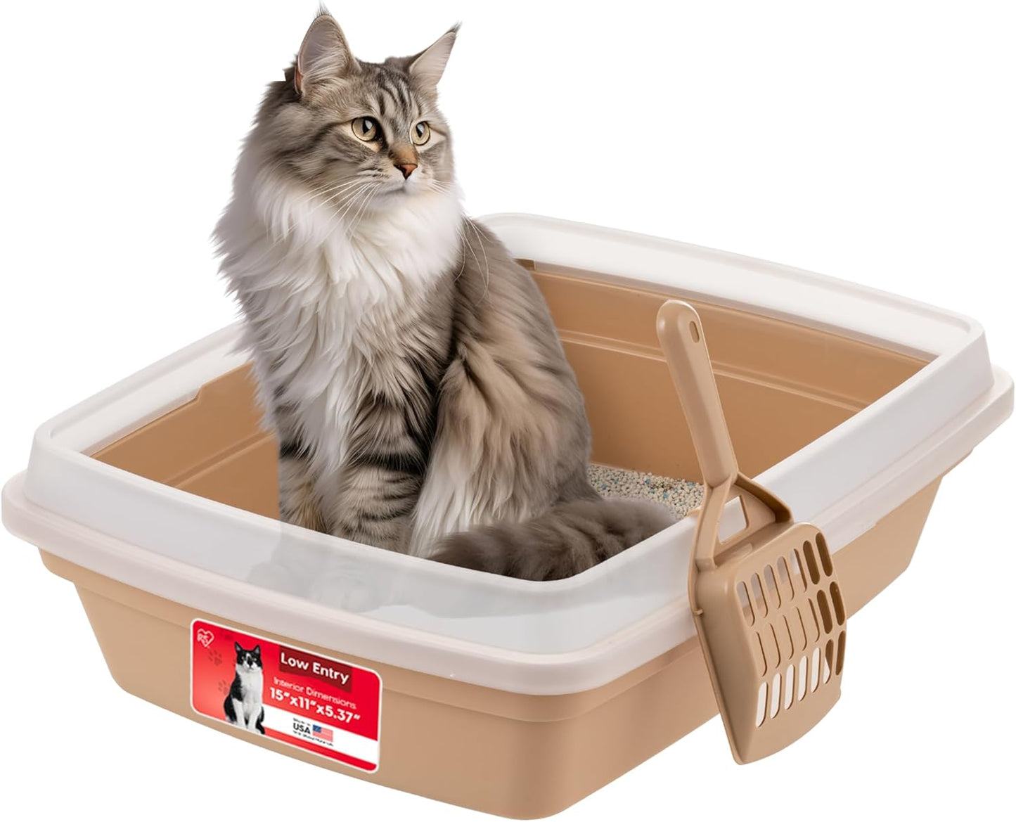 Large Cat Litter Box, Beige | Kittens, Quick Access Design, Open Air Ventilation, Unobstructed Entry, Maximum Airflow, Fastest Cleaning