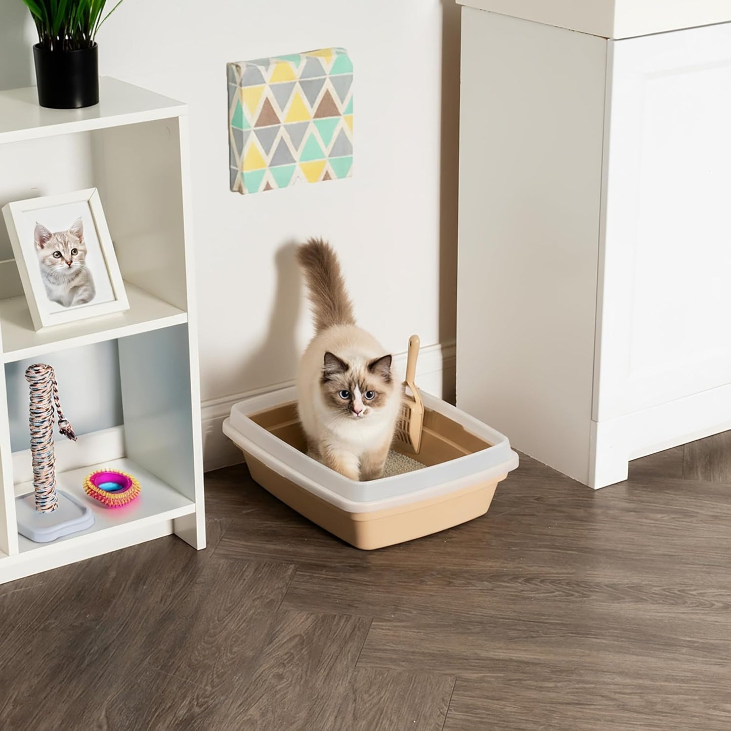 Large Cat Litter Box, Beige | Kittens, Quick Access Design, Open Air Ventilation, Unobstructed Entry, Maximum Airflow, Fastest Cleaning