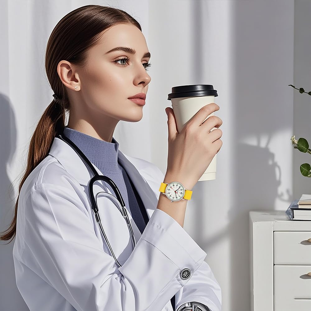 Nurse Watches for Women Easy Read Luminous Dial | Ultra Thin Design | Water and Sweat Resistant | Durable Silicone Band | Japanese Precise Movement | 24 Hour Military Time