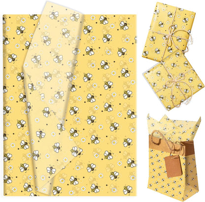 50 Sheet Bee Tissue Paper, Cute Honeybee Daisy Gift Wrapping Paper, 14 x 20 Inch Yellow Bee Flower Packing Tissue for Birthday, Baby Shower, Wedding, Holiday, Craft, Gift Decor, Party Confetti