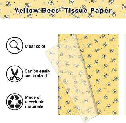 50 Sheet Bee Tissue Paper, Cute Honeybee Daisy Gift Wrapping Paper, 14 x 20 Inch Yellow Bee Flower Packing Tissue for Birthday, Baby Shower, Wedding, Holiday, Craft, Gift Decor, Party Confetti