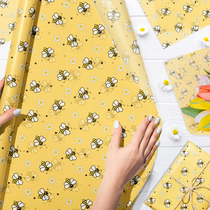 50 Sheet Bee Tissue Paper, Cute Honeybee Daisy Gift Wrapping Paper, 14 x 20 Inch Yellow Bee Flower Packing Tissue for Birthday, Baby Shower, Wedding, Holiday, Craft, Gift Decor, Party Confetti