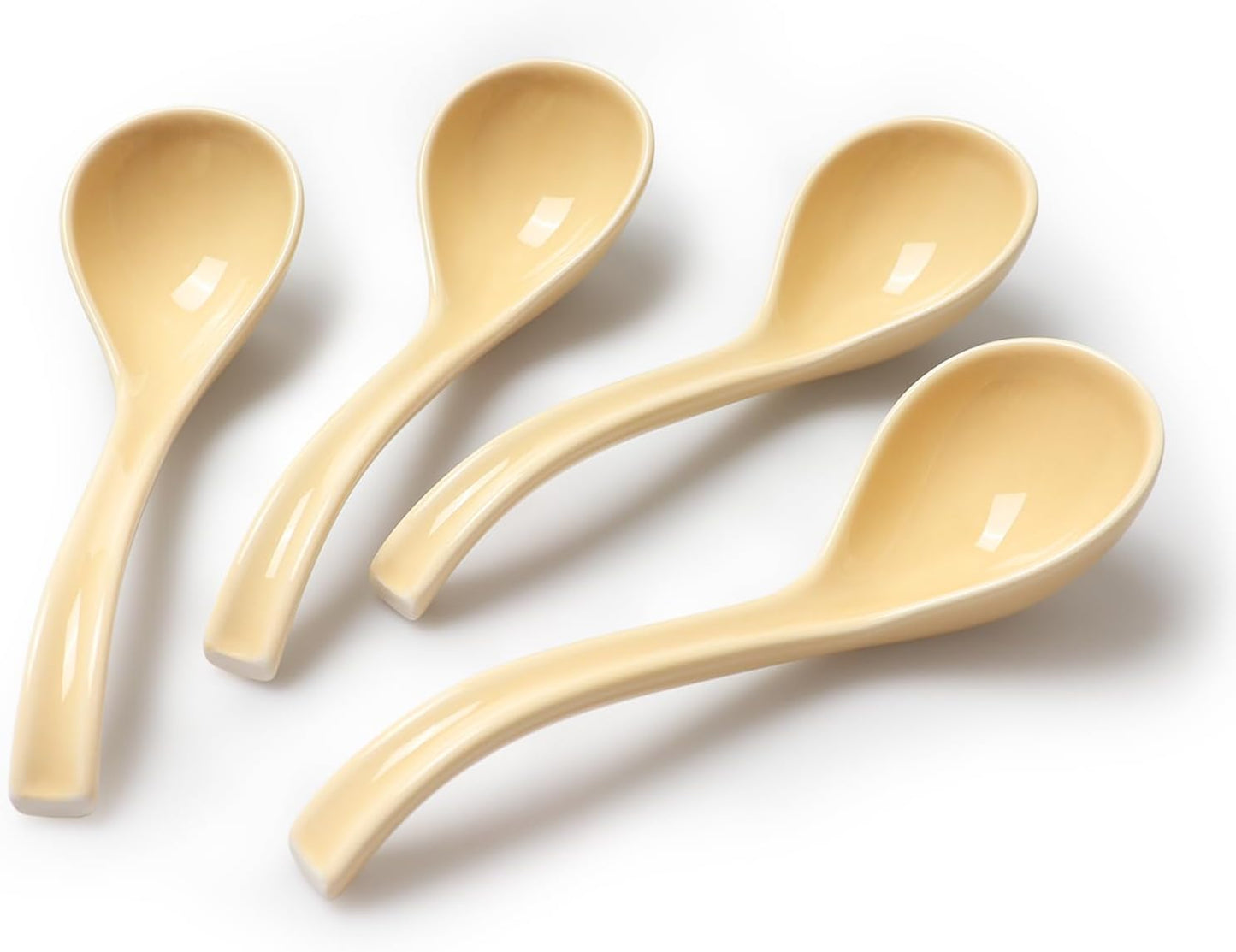 6.5 Inch Ceramic Asian Soup Spoons,Easy to Hold,Ramen Spoons Set of 4,Ceramic Chinese Spoon Set for Soup, Cereal, Pho, Noodles, Dumpling, Miso, Wonton, Dishwasher Safe (lemon-yellow)