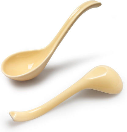 6.5 Inch Ceramic Asian Soup Spoons,Easy to Hold,Ramen Spoons Set of 4,Ceramic Chinese Spoon Set for Soup, Cereal, Pho, Noodles, Dumpling, Miso, Wonton, Dishwasher Safe (lemon-yellow)
