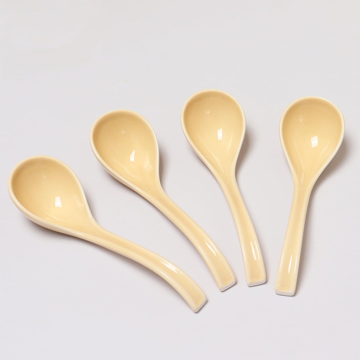 6.5 Inch Ceramic Asian Soup Spoons,Easy to Hold,Ramen Spoons Set of 4,Ceramic Chinese Spoon Set for Soup, Cereal, Pho, Noodles, Dumpling, Miso, Wonton, Dishwasher Safe (lemon-yellow)