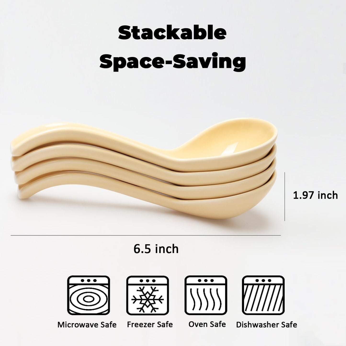 6.5 Inch Ceramic Asian Soup Spoons,Easy to Hold,Ramen Spoons Set of 4,Ceramic Chinese Spoon Set for Soup, Cereal, Pho, Noodles, Dumpling, Miso, Wonton, Dishwasher Safe (lemon-yellow)