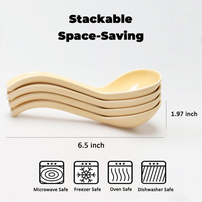 6.5 Inch Ceramic Asian Soup Spoons,Easy to Hold,Ramen Spoons Set of 4,Ceramic Chinese Spoon Set for Soup, Cereal, Pho, Noodles, Dumpling, Miso, Wonton, Dishwasher Safe (lemon-yellow)