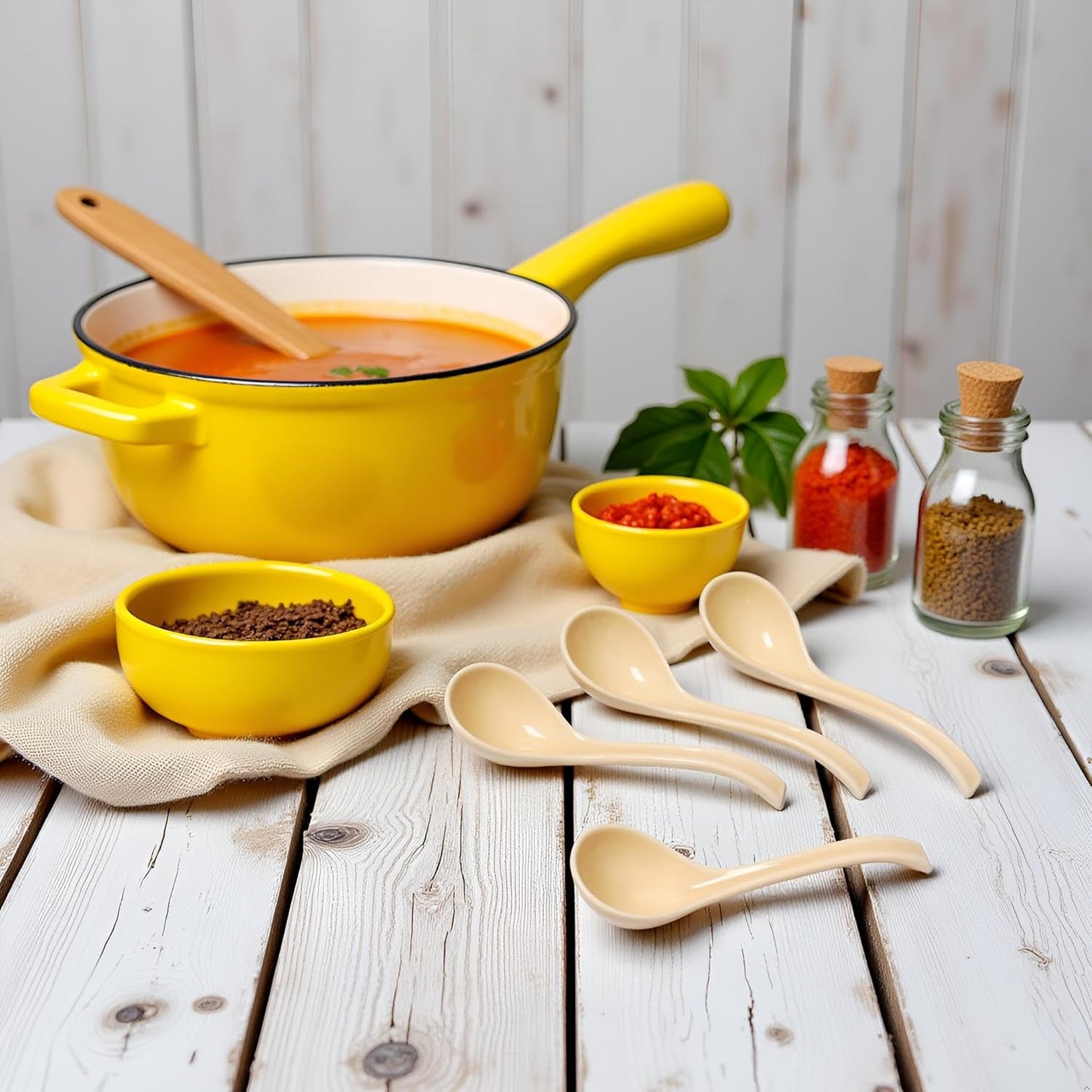 6.5 Inch Ceramic Asian Soup Spoons,Easy to Hold,Ramen Spoons Set of 4,Ceramic Chinese Spoon Set for Soup, Cereal, Pho, Noodles, Dumpling, Miso, Wonton, Dishwasher Safe (lemon-yellow)