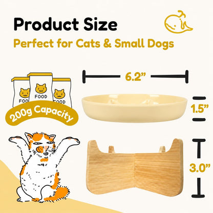 Slow Feeder Cat Bowl with Stand, Melamine Elevated Cat Food Bowl, Whisker Friendly Raised Puzzle Feeder for Cats & Small Dogs,Wet & Dry Food, Dishwasher Safe, Non-Slip (Light Yellow)