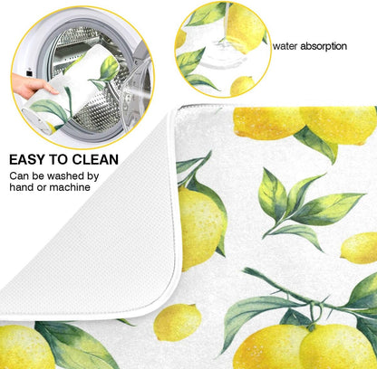 Tropical Lemon Leaves Dish Drying Mat 18x24 for Kitchen Lemon Yellow Lime Tree Dishes Pad Dish Drainer Rack Mats Absorbent Fast Dry Kitchen Accessories