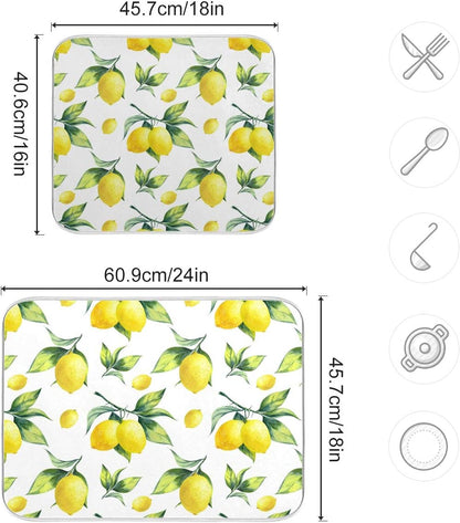 Tropical Lemon Leaves Dish Drying Mat 18x24 for Kitchen Lemon Yellow Lime Tree Dishes Pad Dish Drainer Rack Mats Absorbent Fast Dry Kitchen Accessories