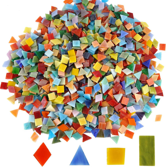1600 Pieces/2.2 Pounds Vibrant Mixed Glass Mosaic Tiles for Crafts Cathedral Stained Glass Pieces - Assorted Colors and Shapes-Great Value Pack, Opaque…