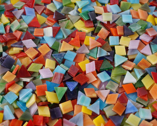 1600 Pieces/2.2 Pounds Vibrant Mixed Glass Mosaic Tiles for Crafts Cathedral Stained Glass Pieces - Assorted Colors and Shapes-Great Value Pack, Opaque…