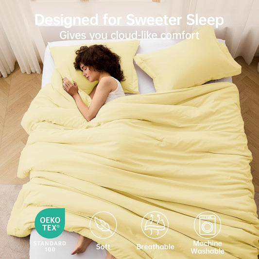 Queen Comforter Set, All Season Ultra Soft Down Alternative Bedding - 3 Piece Lightweight Bed Set Includes 1 Comforter (90"x90") and 2 Pillow Shams (20"x26"), Cream Yellow